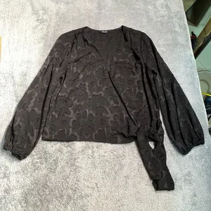 Madewell Black Floral Women's wrap Top large blouse thumbnail 1