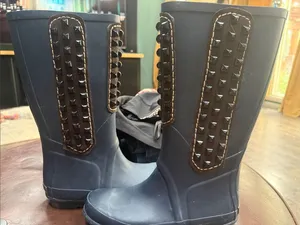 BCBGMaxAzria Navy Rain Boots with Brown Studded Trim thumbnail 3