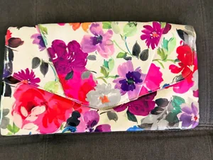 Vintage Gunne Sax Floral Envelope Clutch in White with Pink, Purple & Red Blooms thumbnail 1