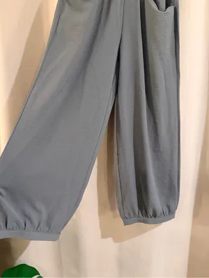 Women’s Elastic  Waist Wide-Leg Pants - Gray thumbnail 2