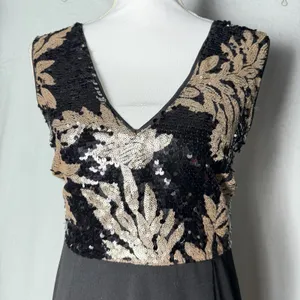 Lulus Gilded Glory Gold and Black Sequin Open Back Maxi Gown Women's size XL thumbnail 4