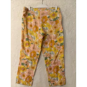 Insense Floral Linen Blend Pants Womens 26 Yellow Pink Retro Drawstring Straight thumbnail 5