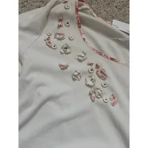 Floral 3D Applique Top Long Sleeve Cream Cotton Cottagecore Coquette Coldwater M thumbnail 3