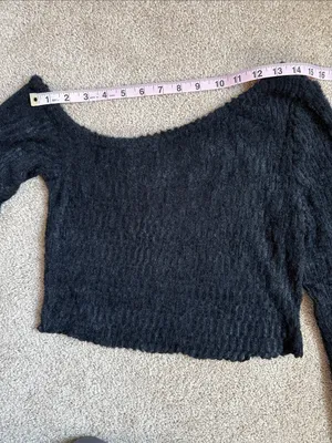 Hot Topic Social Collision Black Off The Shoulder Lightweight Textured Top. thumbnail 4