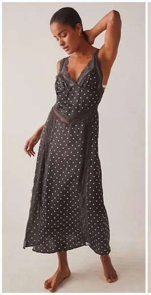 INTIMATELY FREE PEOPLE Bad For You Slip Dress ~ Black Polka Dot Print Lace L NWT thumbnail 5