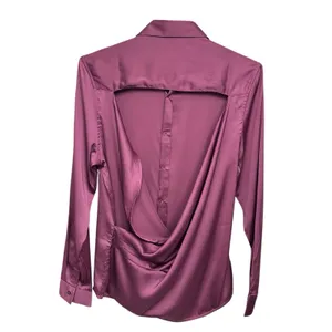 ASOS‎ Long Sleeve Satin Button Up Backless Blouse Top Shirt Women's Size M thumbnail 4