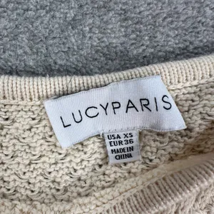 Lucy Paris Knit Puff Sleeve Blouse Women's XS Beige Ruffle Hem Tie Back Boho thumbnail 5