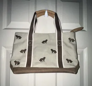L.L. Bean Canvas Tote Bag with Dog Embroidery and Zip Top thumbnail 1