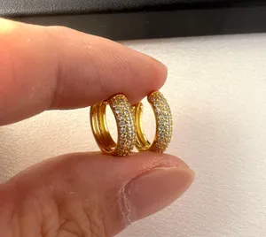 14mm CZ Small Gold Hoop Earrings for Women Men thumbnail 4