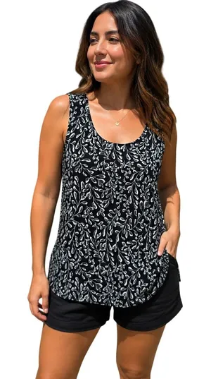 J.‎ Jill Womens Black White Floral Vine Print Scoop Neck Sleeveless Tank Top M thumbnail 1