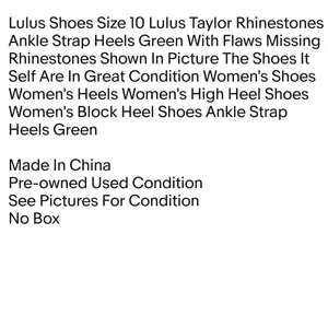 Lulus Shoes Size 10 Lulus Taylor Rhinestones Ankle Strap Heels Green With Flaws Missing Rhinestones thumbnail 2