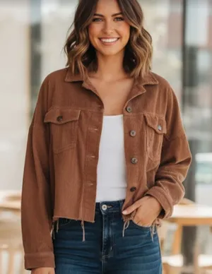 American Eagle Corduroy Distressed Cropped Jacket thumbnail 1