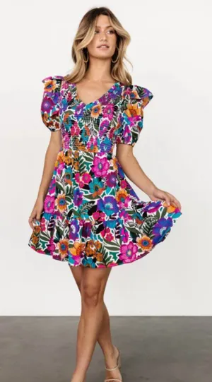 BALTIC BORN (NWT) Kyrie Puff Sleeve Short Dress, Multicolor Floral, Size XL thumbnail 1