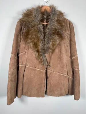 Winlit Leather Faux Fur Jacket Women L Brown Penny Lane indie Y2K Patchwork VTG thumbnail 1