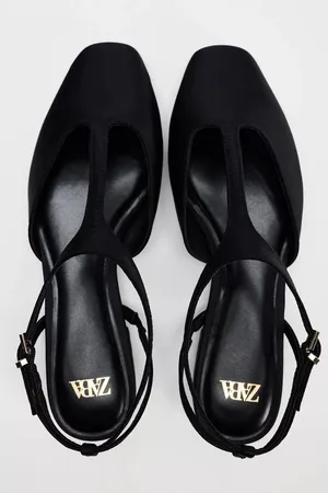NWT BLACK SATIN EFFECT mary jane–style T-strap FLAT SHOES SIZE 7.5 thumbnail 5
