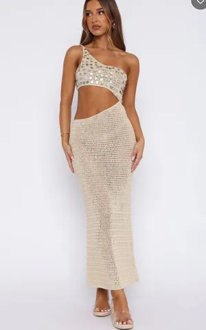 White Fox Boutique Turritella treasure crochet maxi dress shell thumbnail 2