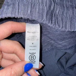 Athleta Cabo Linen Textured 4" Shorts Womens 6 Blue Excellent Drawstring Pockets thumbnail 4