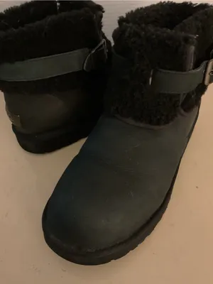 UGG women Black leather shearling shirt classic boots US 10 thumbnail 11