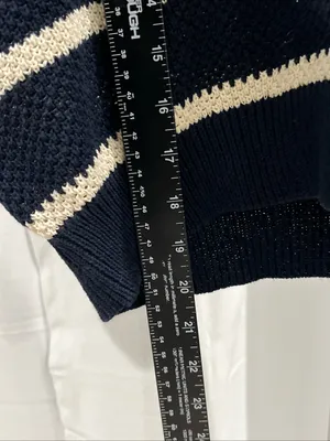 NEW Vero Moda VMamazing Navy & Cream Striped V-Neck Polo crop Sweater women’s XL thumbnail 7