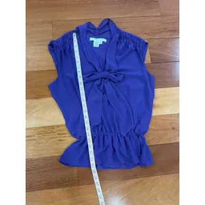 Studio M Blouse Womens Purple Bow‎ Tie Neck Smocked Peplum Sleeveless XL thumbnail 4