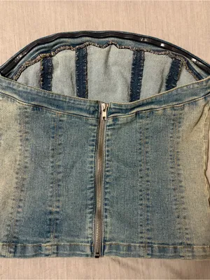 Silence + Noise Small Denim Blue Corset Tank, Mia Buckle Tube Top, Belted thumbnail 7