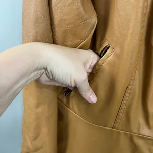 New Look Faux Leather Jacket Womens 2X Tan Great Quilted Biker Moto Peplum thumbnail 2