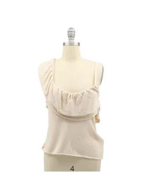 New Zara Ruffle One Shoulder Cream Soft Knit Tie Back Top L thumbnail 3