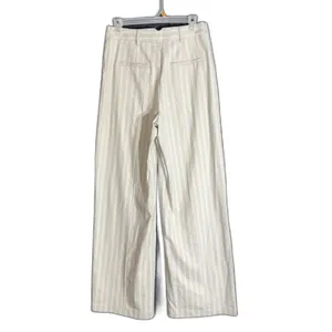 New 7 For All Mankind Womens Size 6 Beige Striped Wide Leg Trouser Pants Work thumbnail 3