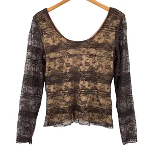 Worth Black Stretch Lace Long Sleeve Top with Sequin Trim – Size M thumbnail 2