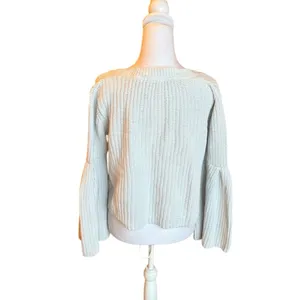 Free People Damsel Boxy Cream Chunky Knit Sweater Bell Sleeve Womens Small thumbnail 2