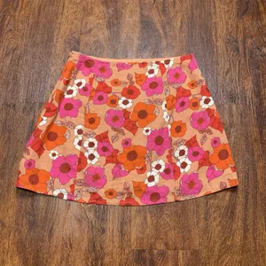 Urban Outfitters Rosie Mini Skirt Sz S Pink Orange Floral Side Zip Linen Blend thumbnail 3