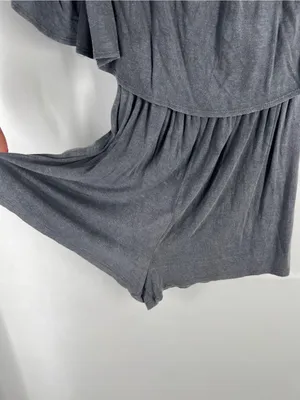 Soprano Gray Ribbed Off-Shoulder Romper‎ thumbnail 6