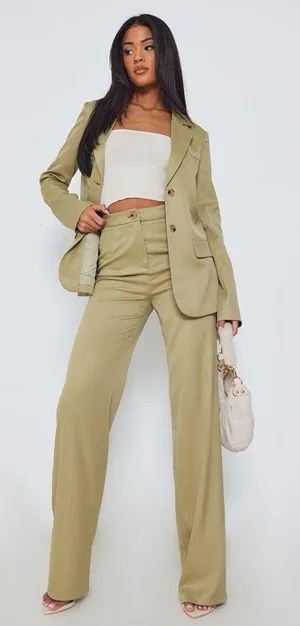Pretty Little Thing NWT Tall Sage Green Tailored Wide Leg Pants thumbnail 1