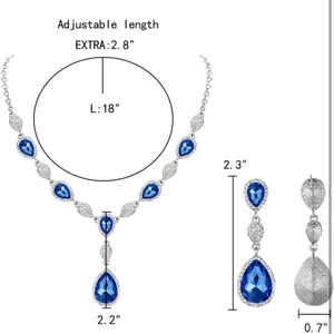 NIB!EleQueen Women Cubic Zirconia Teardrop Y-Necklaces Dangle Earrings Set thumbnail 4