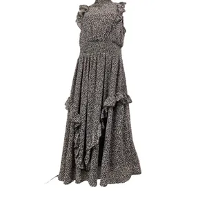 Lulus Evalina Black Floral Midi Dress XL Mock Neck Smocked‎ Waist Fairy Goth thumbnail 5