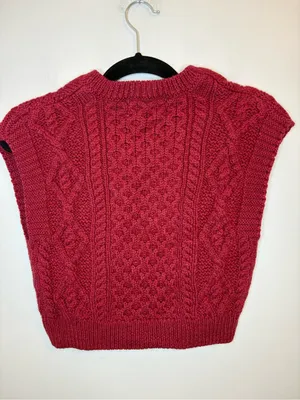Aran Sweater Market XS Merino Wool Cable Knit Sweater Vest Red Ireland thumbnail 2