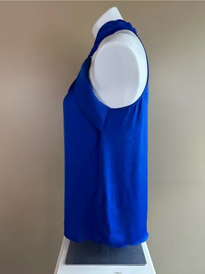 Naked Zebra Royal Blue Satin Halter Top Medium Tie Neck Keyhole Blouse Silky thumbnail 3