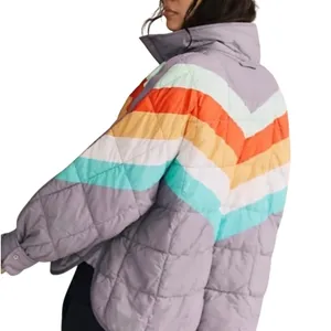 NWT FREE PEOPLE Women’s Rainbow Chevron Striped Pippa Puffer Jacket thumbnail 2
