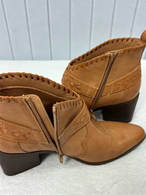 FRYE AND CO. Palma Stacked Tan Leather Western Ankle Heel Booties Size 9.5M thumbnail 9