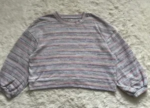 Madewell Sweater Bubble-Sleeve Crop Top in Rainbow Stripe XL thumbnail 8