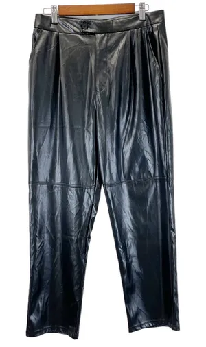 H Halston Faux‎ Leather Pants Women Small Straight Leg Corporate Goth Grunge thumbnail 1