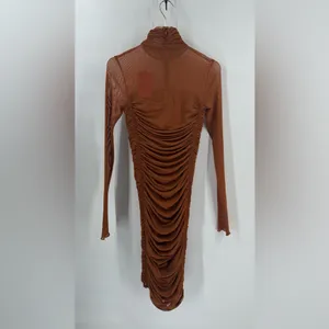 HUGO Women Mesh Ruched Long Sleeve‎ Dress Rustcopper Size xs nwt thumbnail 5
