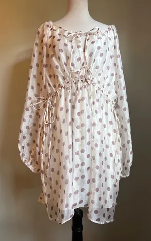MELLODAY Polka Dot Sheer Long Sleeve Mini Dress L boho whimsi flowy y2k romantic thumbnail 1