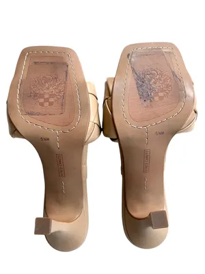 Like New Vince Camuto Leather Brelanie Woven Heeled Sandals Tan Size 5.5 thumbnail 9