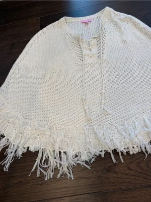 Lilly Pulitzer Pullover Fringed Cape Sweater White Small/Medium - C52-012 thumbnail 5