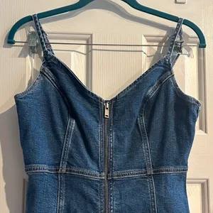 American Eagle Denim Stretch Mini Dress Zip Front Womens M Preppy Western Casual thumbnail 2