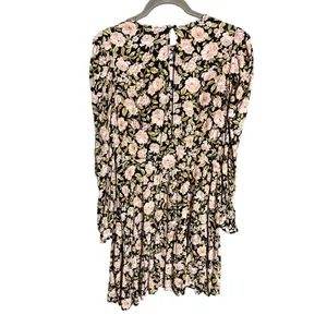 Zara Floral Puff Sleeve Mini Dress Size‎ Medium Retro Holiday Party Black Pink thumbnail 9