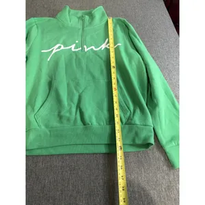 Pink Victorias Secret NWT Logo Green Quarter Zip Sweatshirt Sz L thumbnail 4