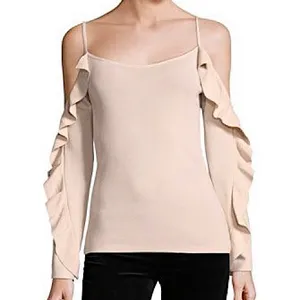 Club Monaco Ruffle Trim Cold Shoulder Long Sleeve Sweater Blush Pink Size XS thumbnail 1