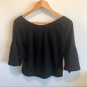 Anthropologie Postmark bell sleeve black crop top M thumbnail 5